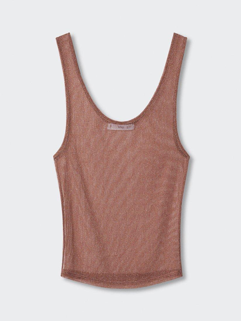Mango Hal Slim Fit Sheer Vest Top, Brown