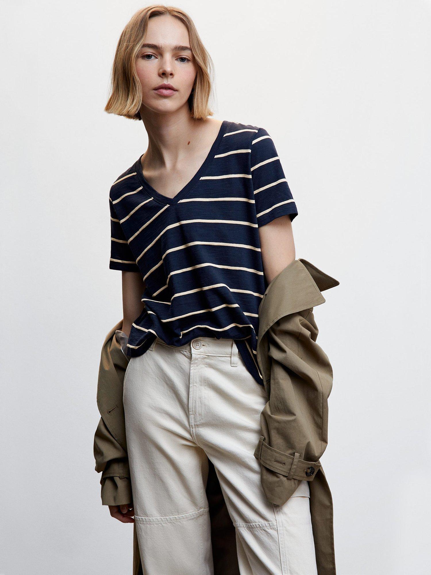 Mango Linda V-Neck Striped T-Shirt