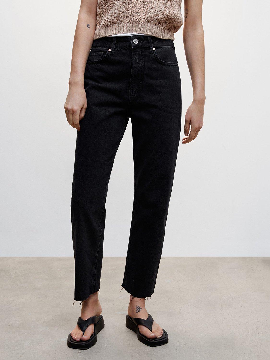 Mango Irene Frayed Hem Straight Jeans, Open Grey