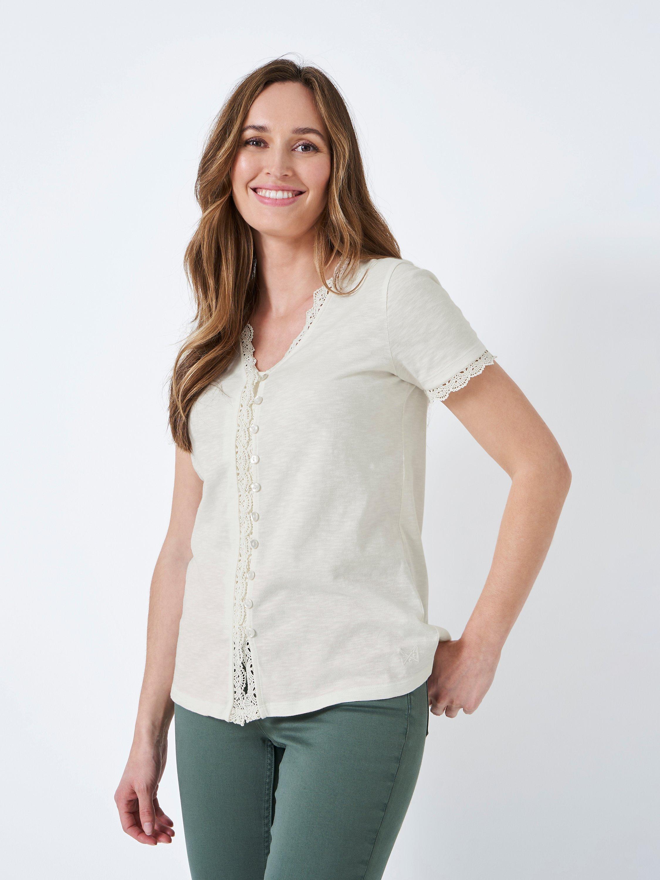 Crew Clothing Jollie Lace Trim Top, Cream