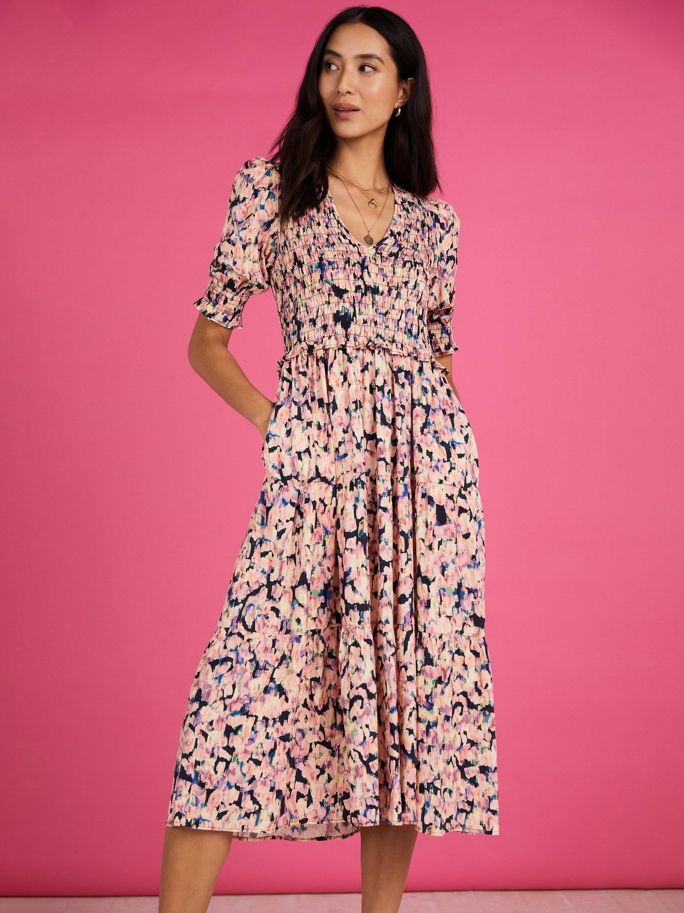 Baukjen Florence Smock Midi Dress, Pink Blur