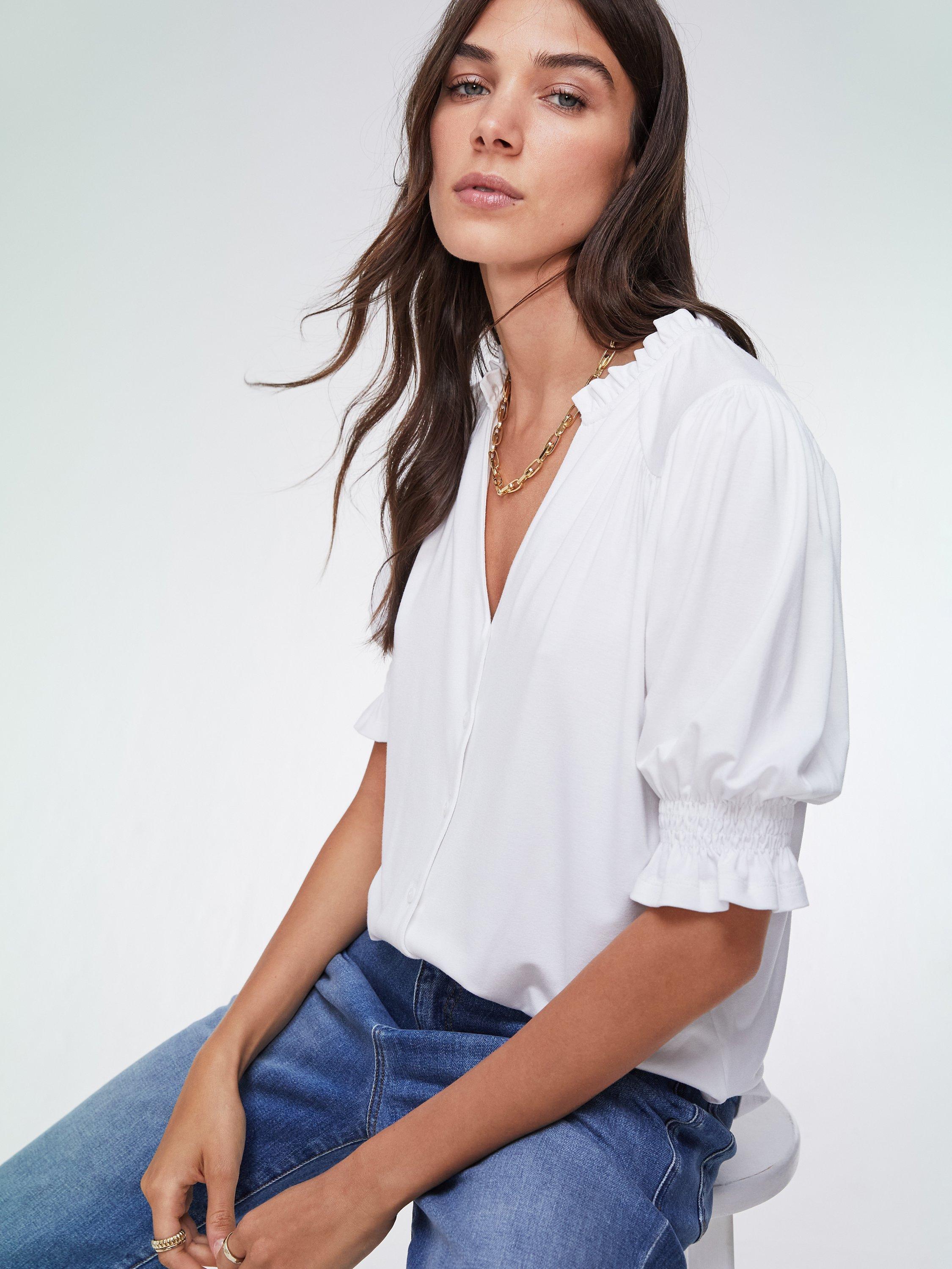 Product image 1 of 7, which shows Baukjen Noa Frill Collar Blouse, Pure White, 6