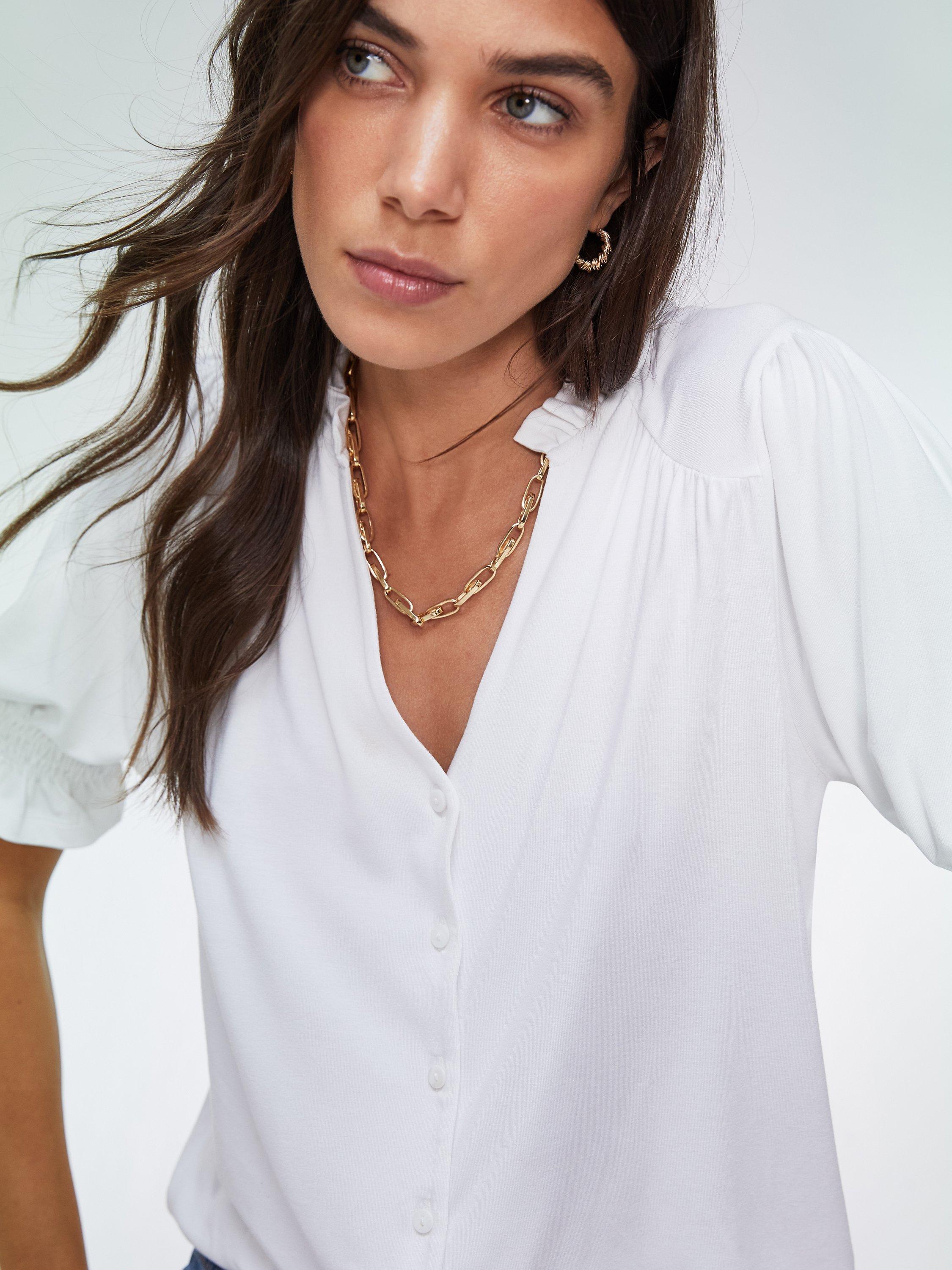 Product image 2 of 7, which shows Baukjen Noa Frill Collar Blouse, Pure White, 6