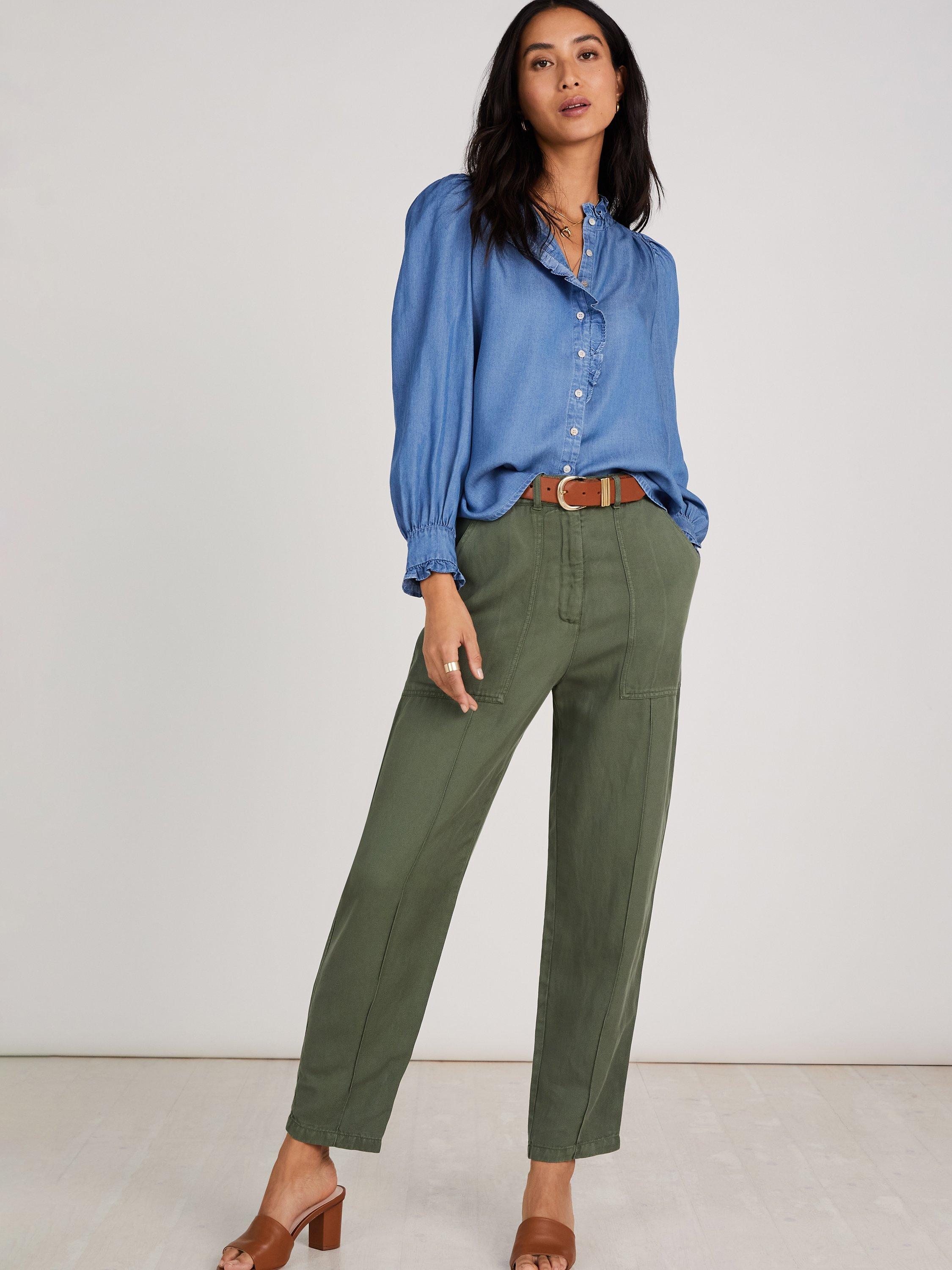Baukjen Claire Linen Blend Cargo Trousers, Light Khaki