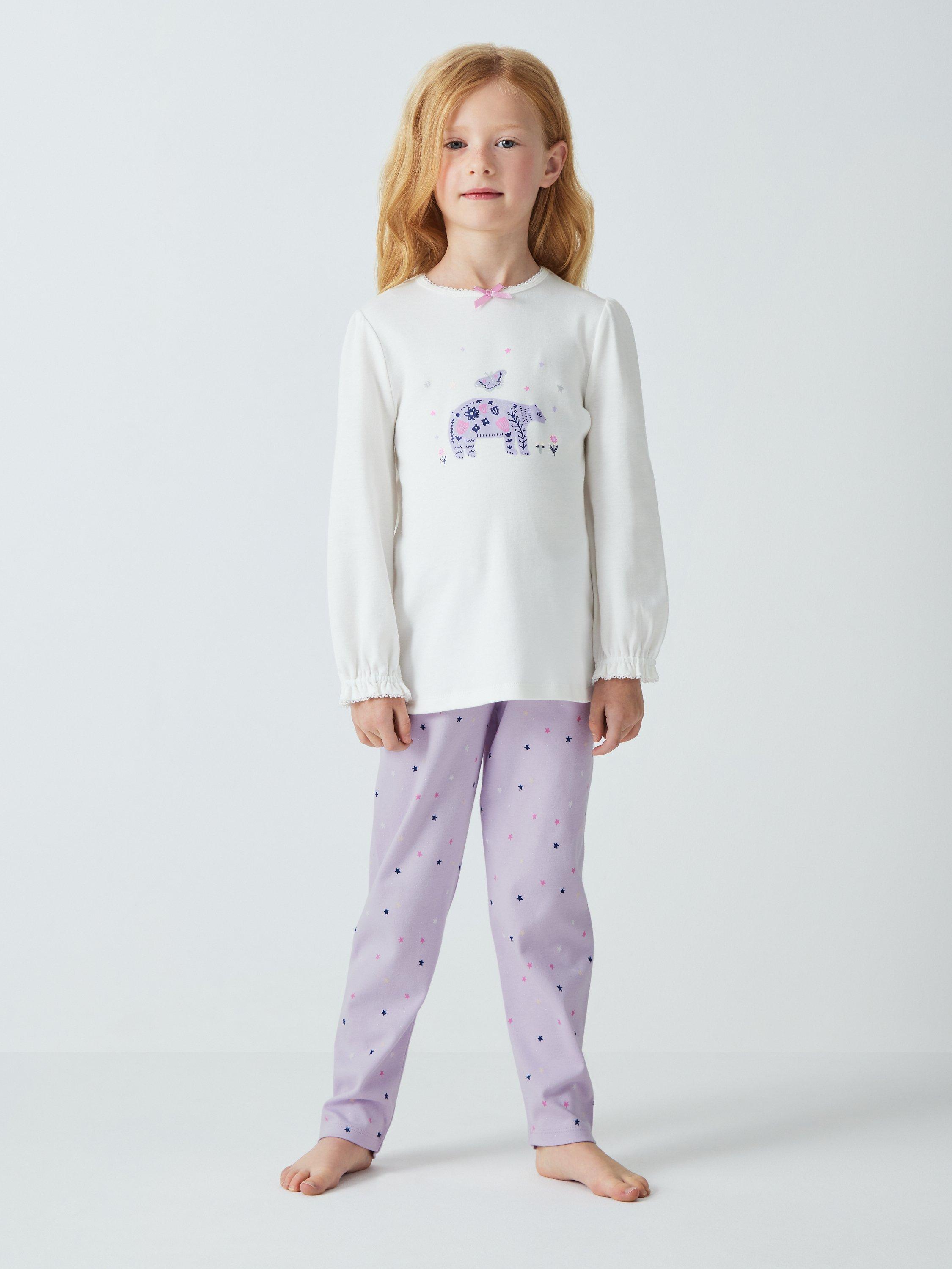 John Lewis Kids' Ruffle Cuff Pyjamas, Lilac/White