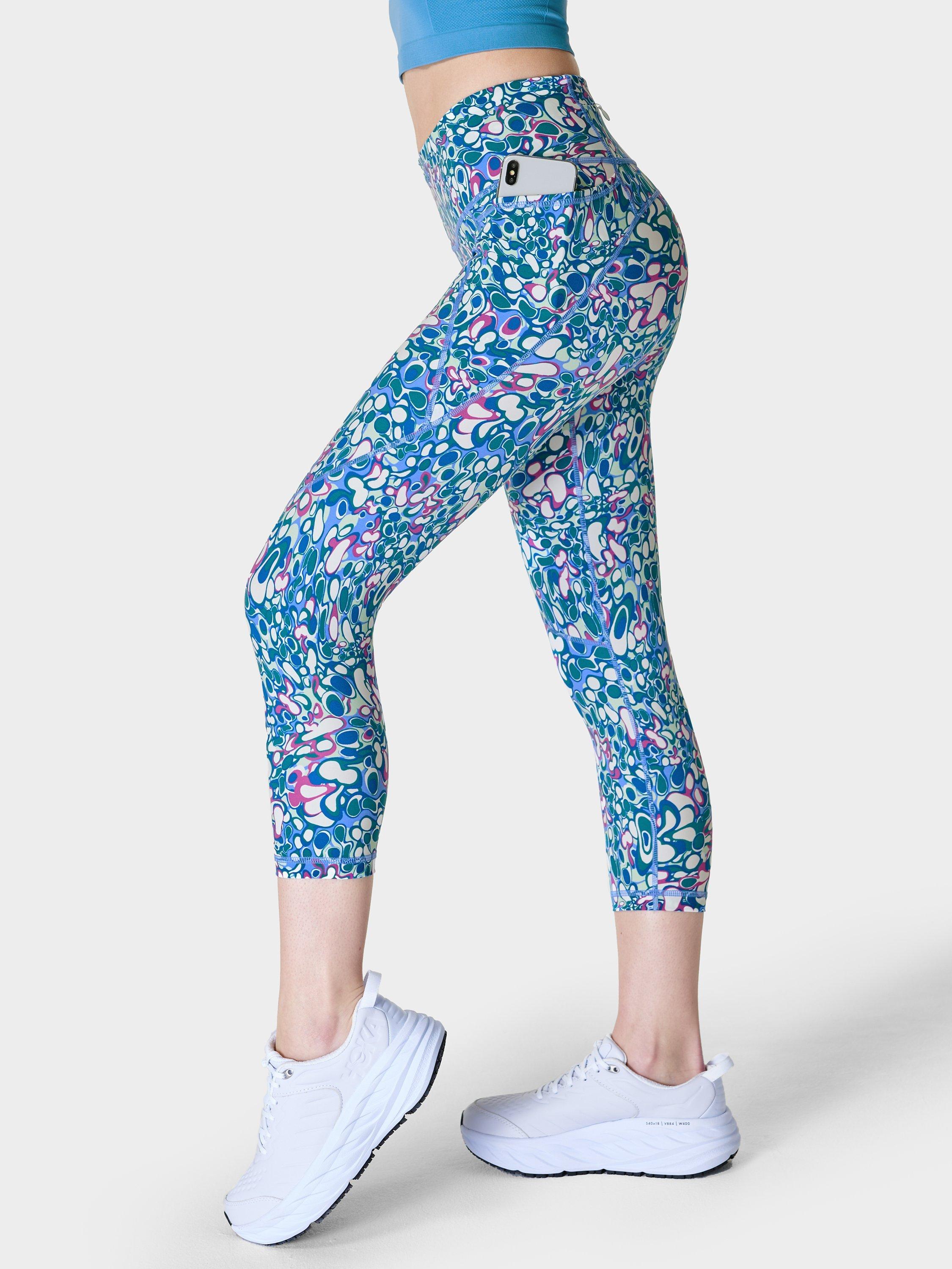 Sweaty Betty Power Cropped Gym Leggings, Blue Magma Print