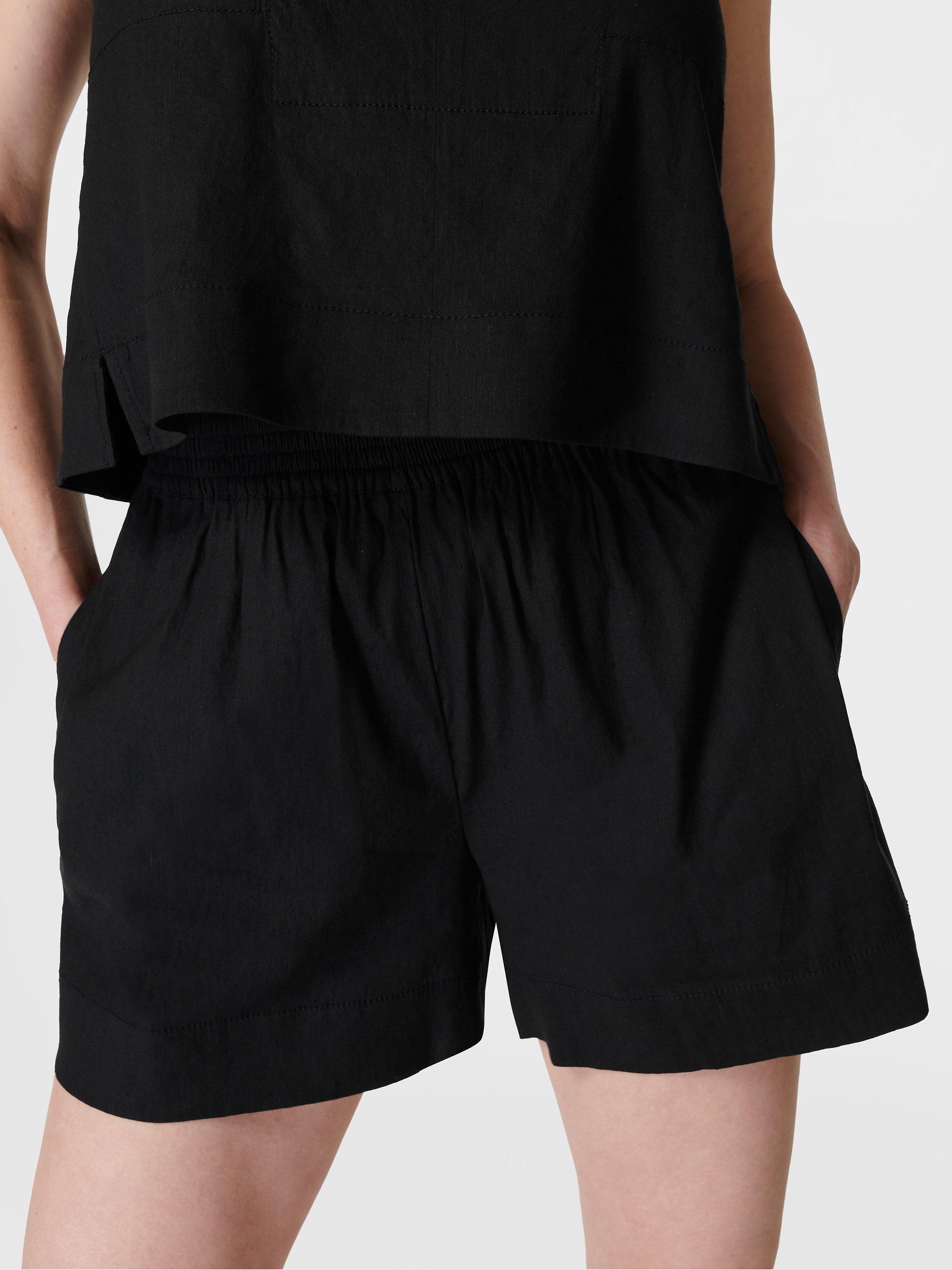Sweaty Betty Summer Stretch Linen Blend Shorts, Black