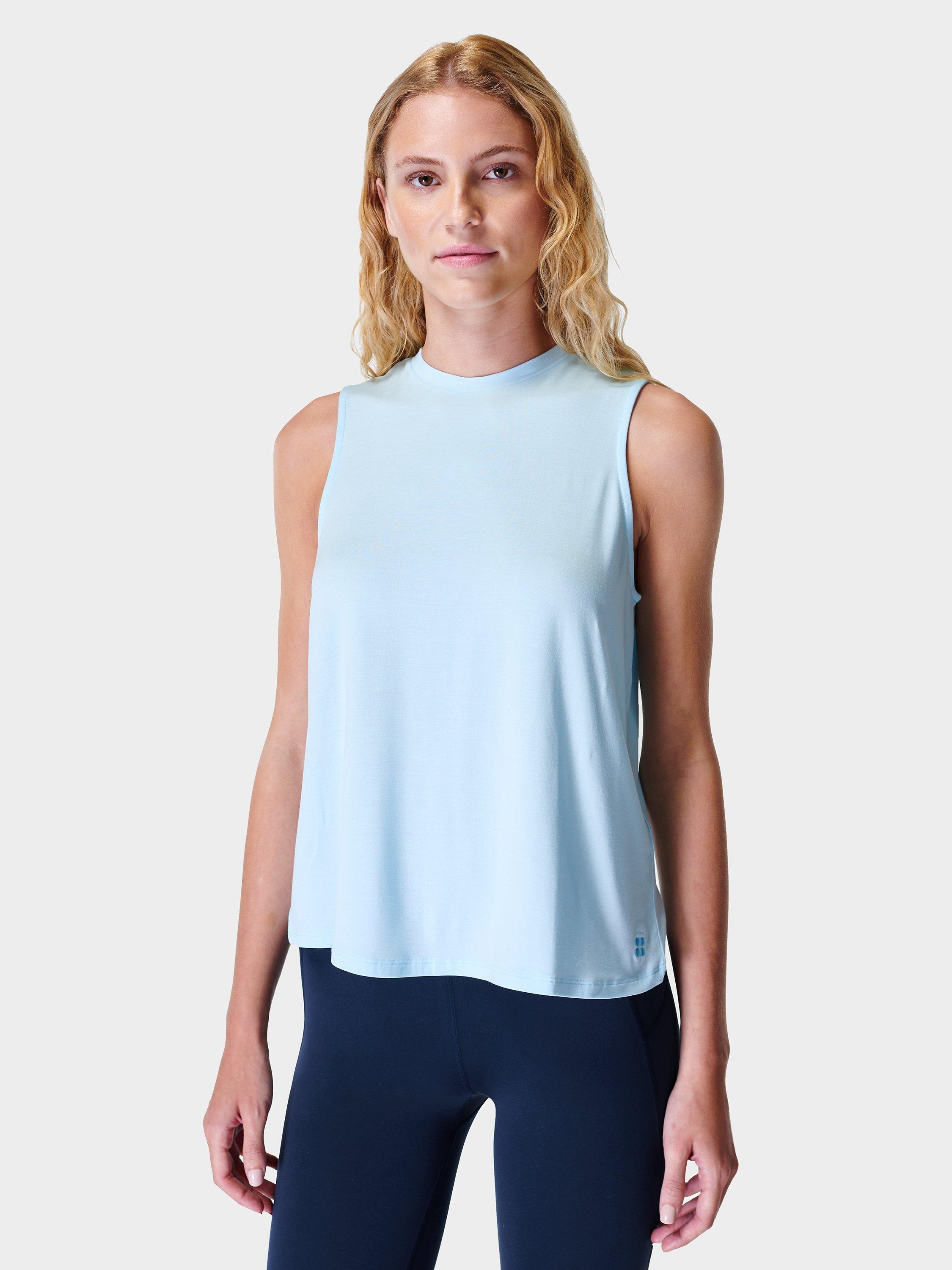 Product image 1 of 6, which shows Sweaty Betty Draped Back Tank Top, Ice Blue, M