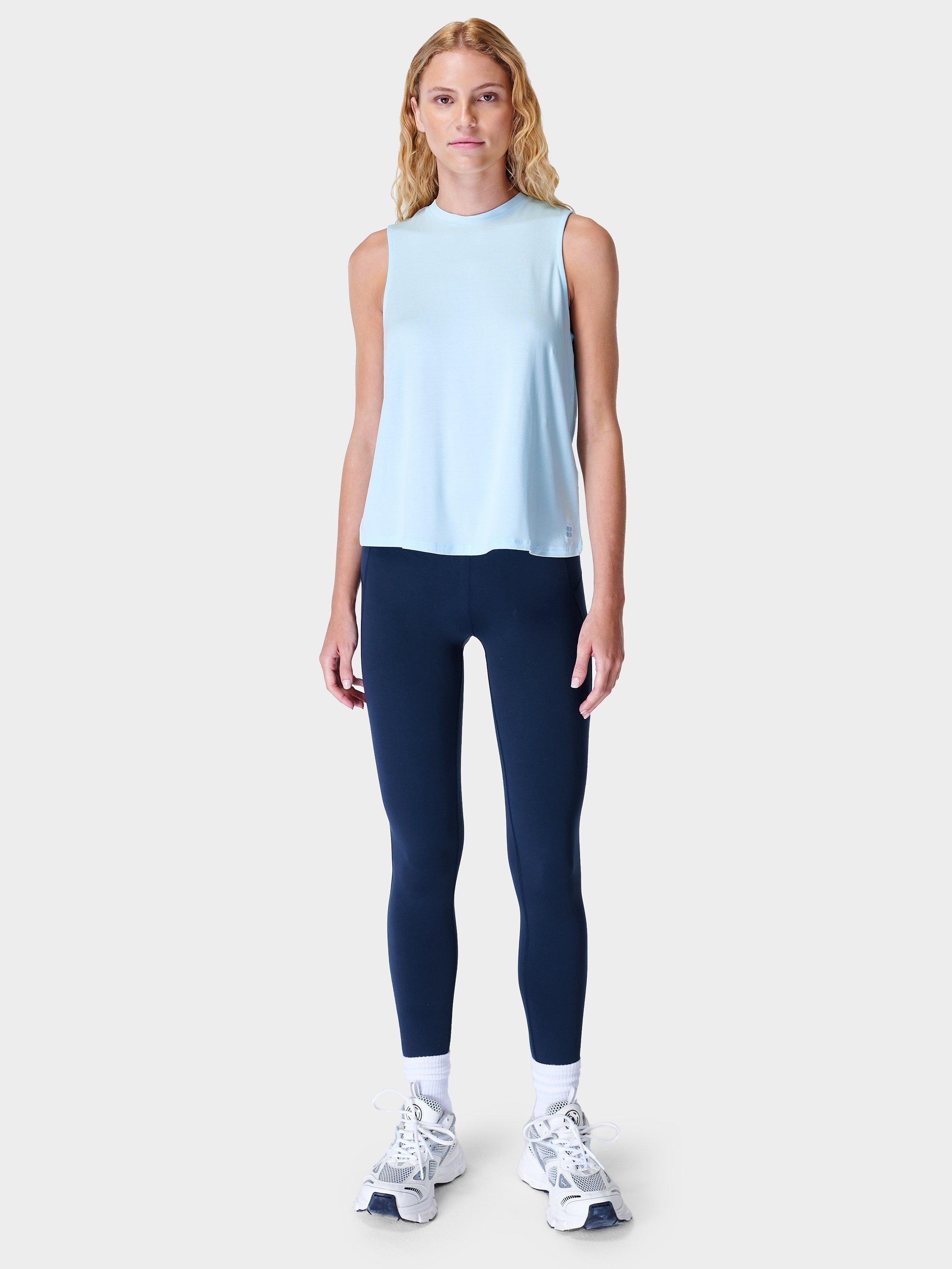 Product image 3 of 6, which shows Sweaty Betty Draped Back Tank Top, Ice Blue, M