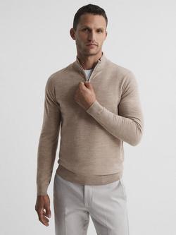 Reiss Blackhall Wool Zip Jumper, Wheat Melange