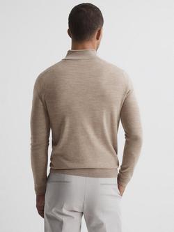 Reiss Blackhall Wool Zip Jumper - view 2, Wheat Melange