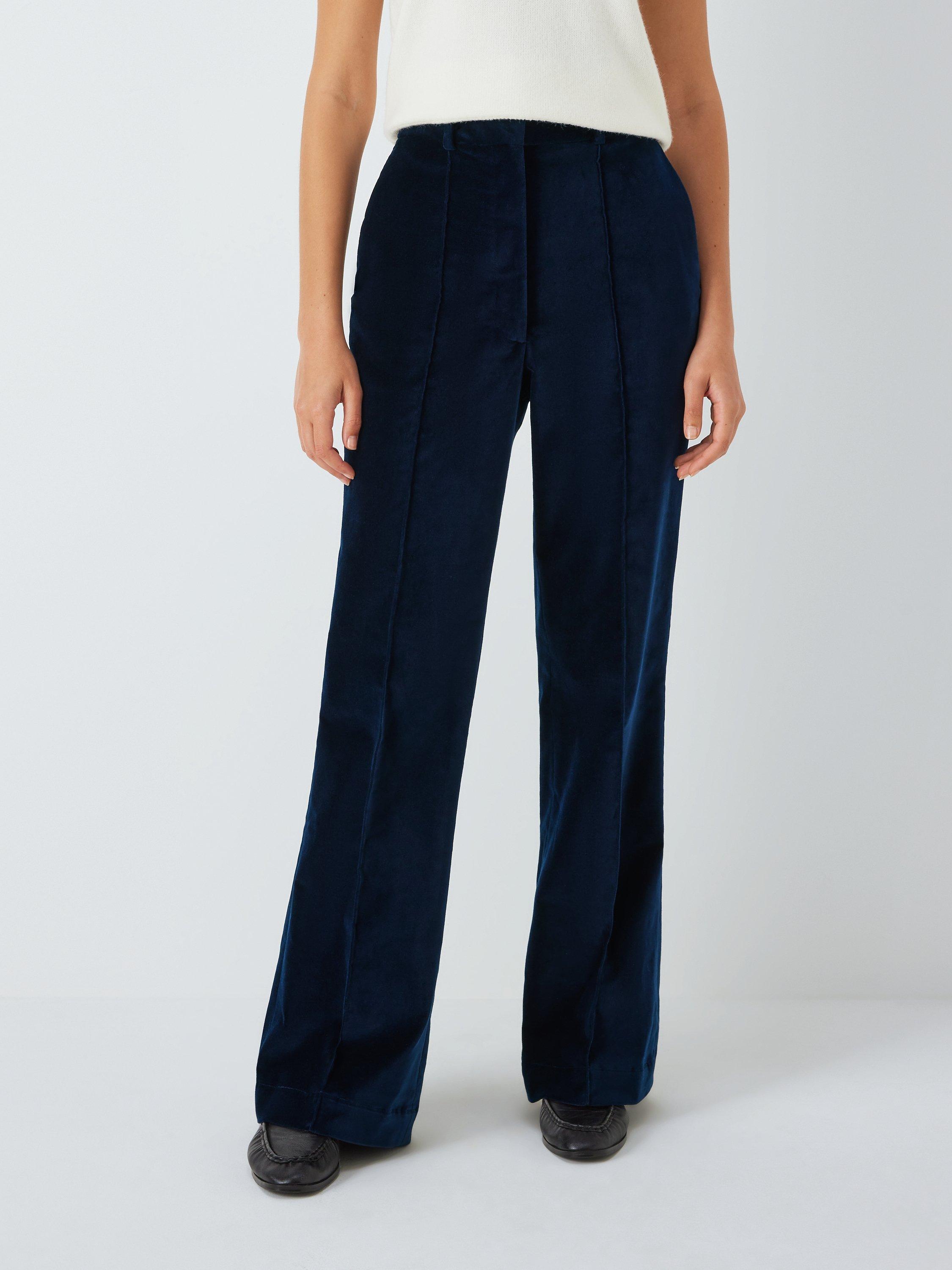 John Lewis Velvet Bootcut Trousers, Navy