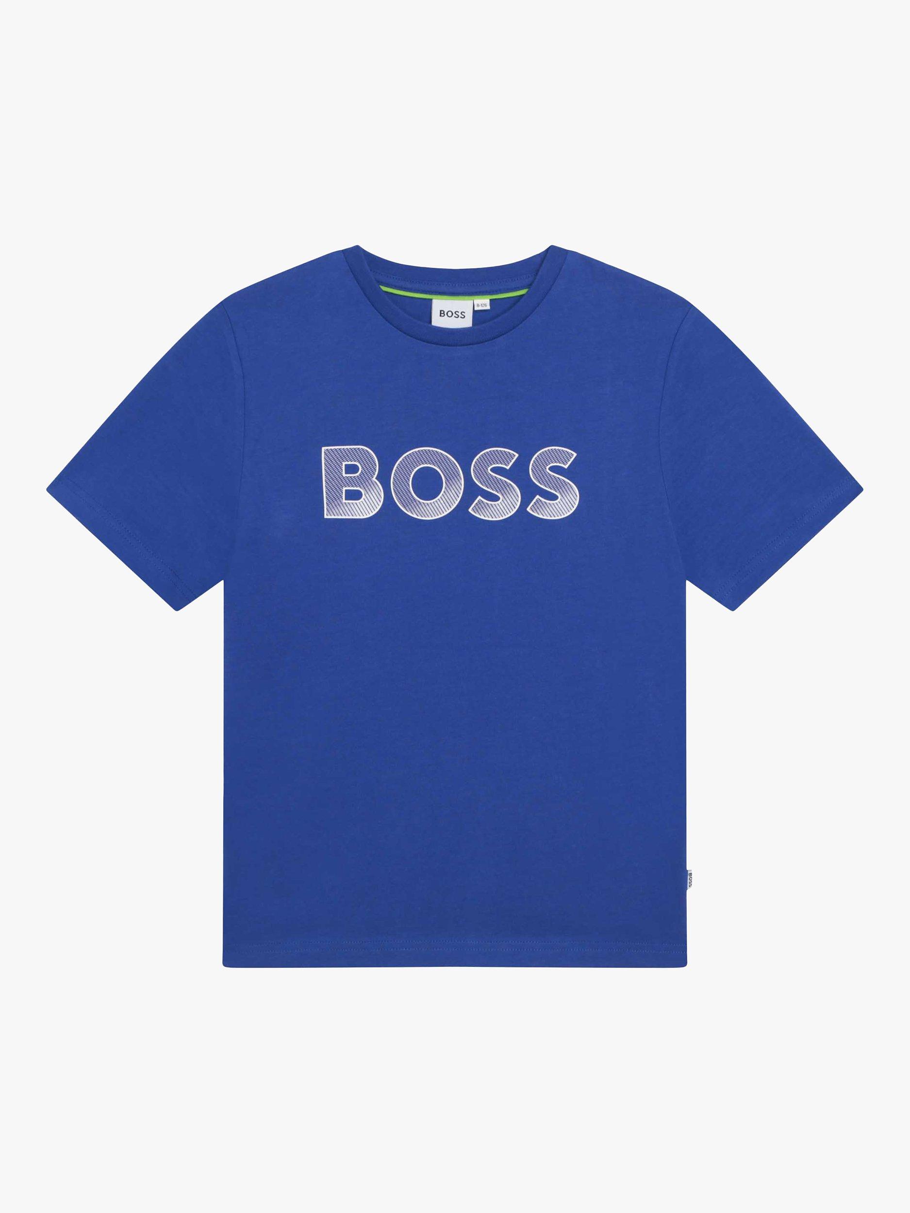 HUGO BOSS Kids' Short Sleeved Logo Cotton T-Shirt, Pale Blue
