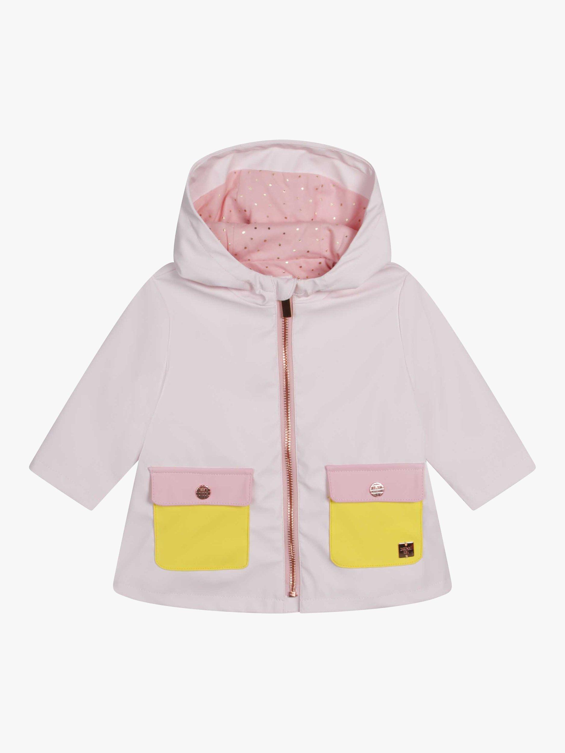 Carrément Beau Baby Colour Block Raincoat, Pink/Yellow