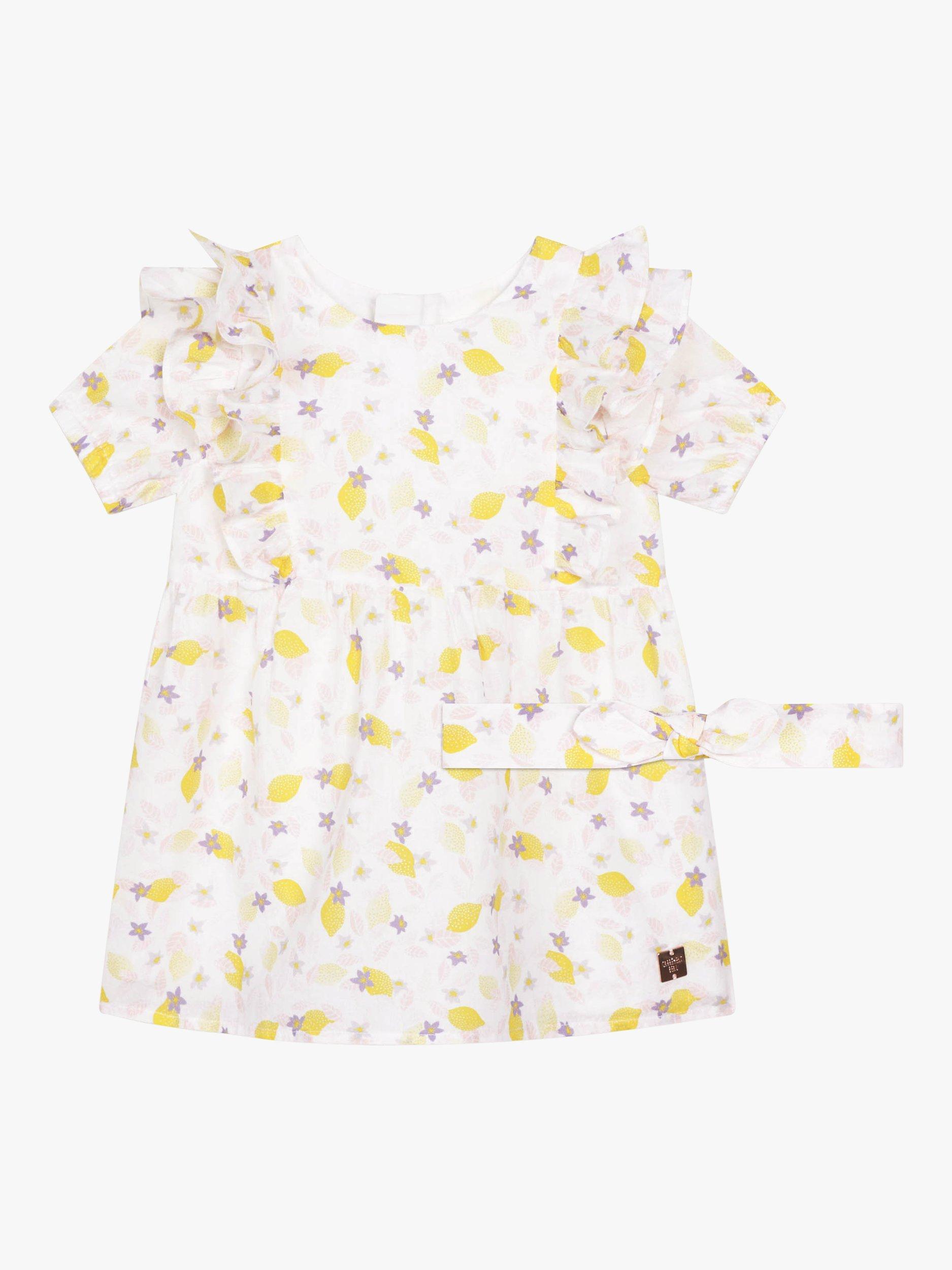 Product image 1 of 3, which shows Carrément Beau Baby Lemon Print Dress And Headband, White, 6 years