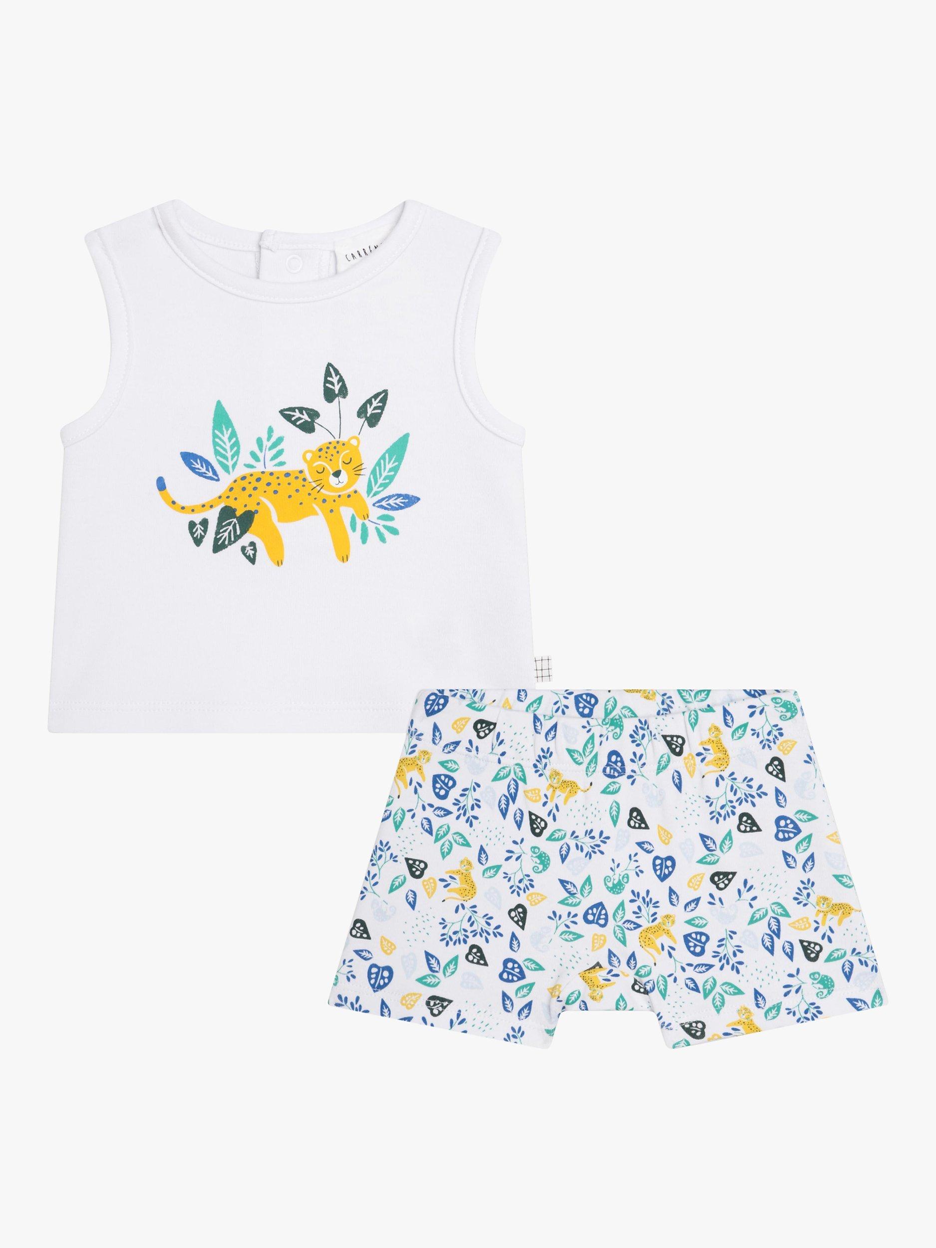 Carrément Beau Baby Cotton Leopard Sleeveless Top and Shorts Set, White/Multi