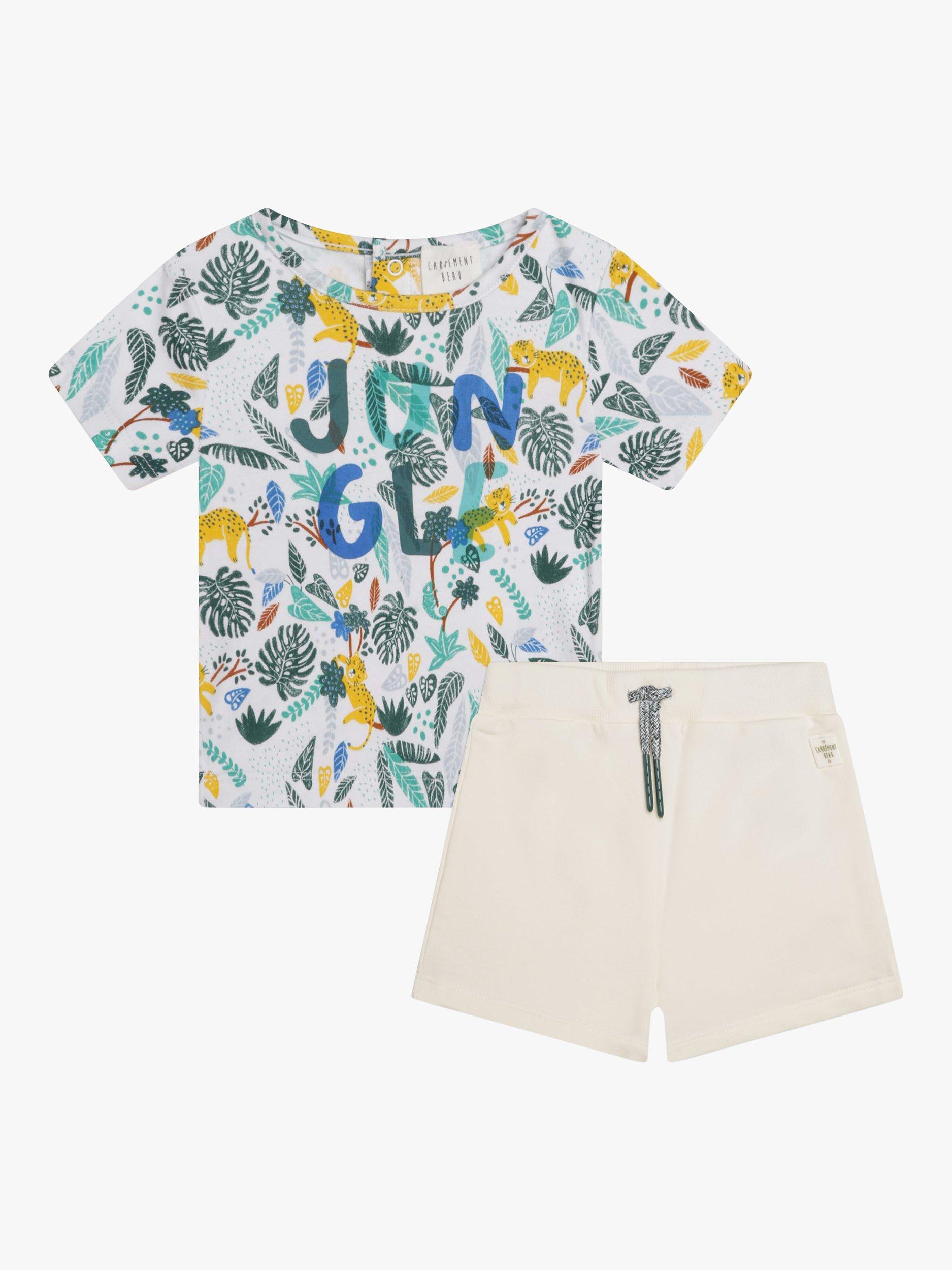 Carrément Beau Baby Cotton Jungle T-Shirt And Shorts Set, Stone/Multi