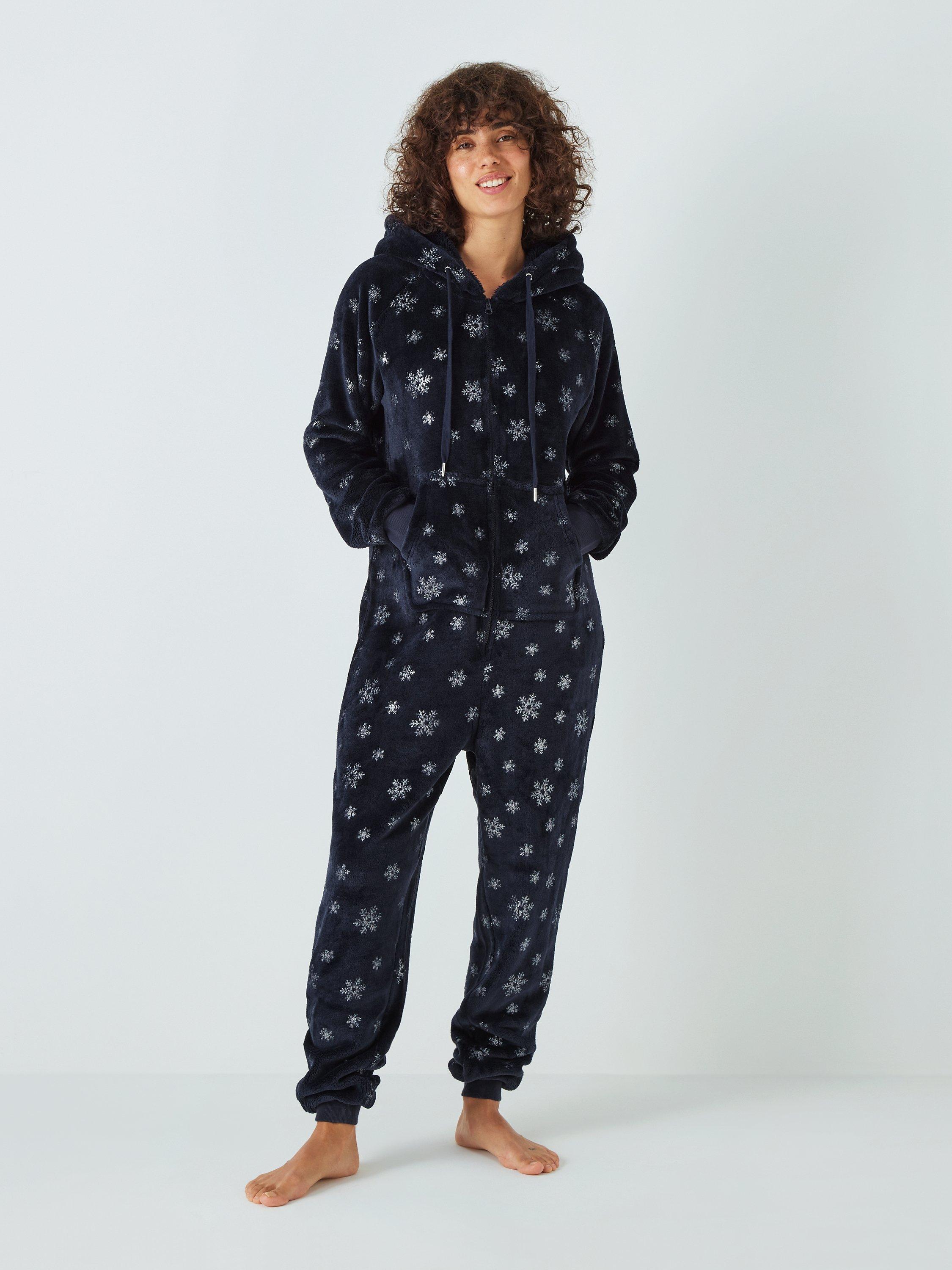 John Lewis Snowflake Velour Onesie Navy Silver