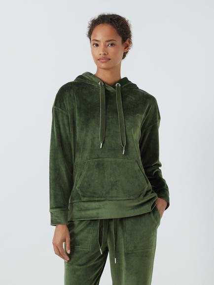 John Lewis Cleo Velour Hoodie, Khaki