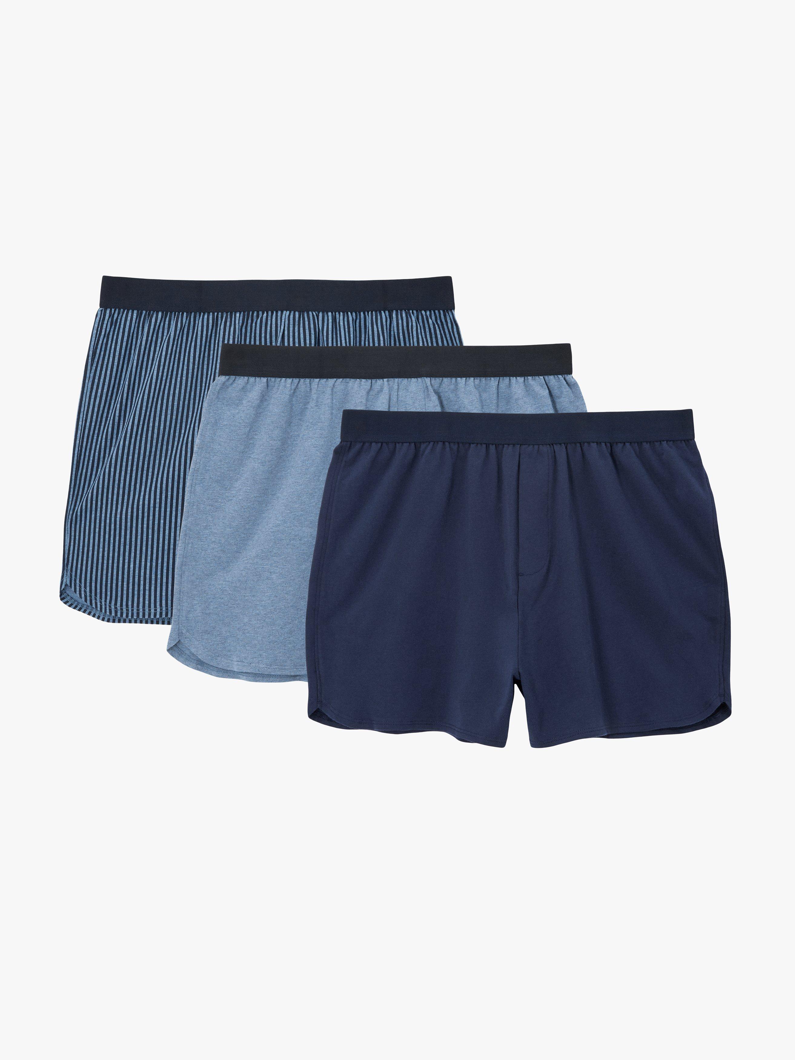 Product image 1 of 1, which shows John Lewis ANYDAY Stretch Cotton Jersey Boxers, Pack of 3, Blue/Multi, S