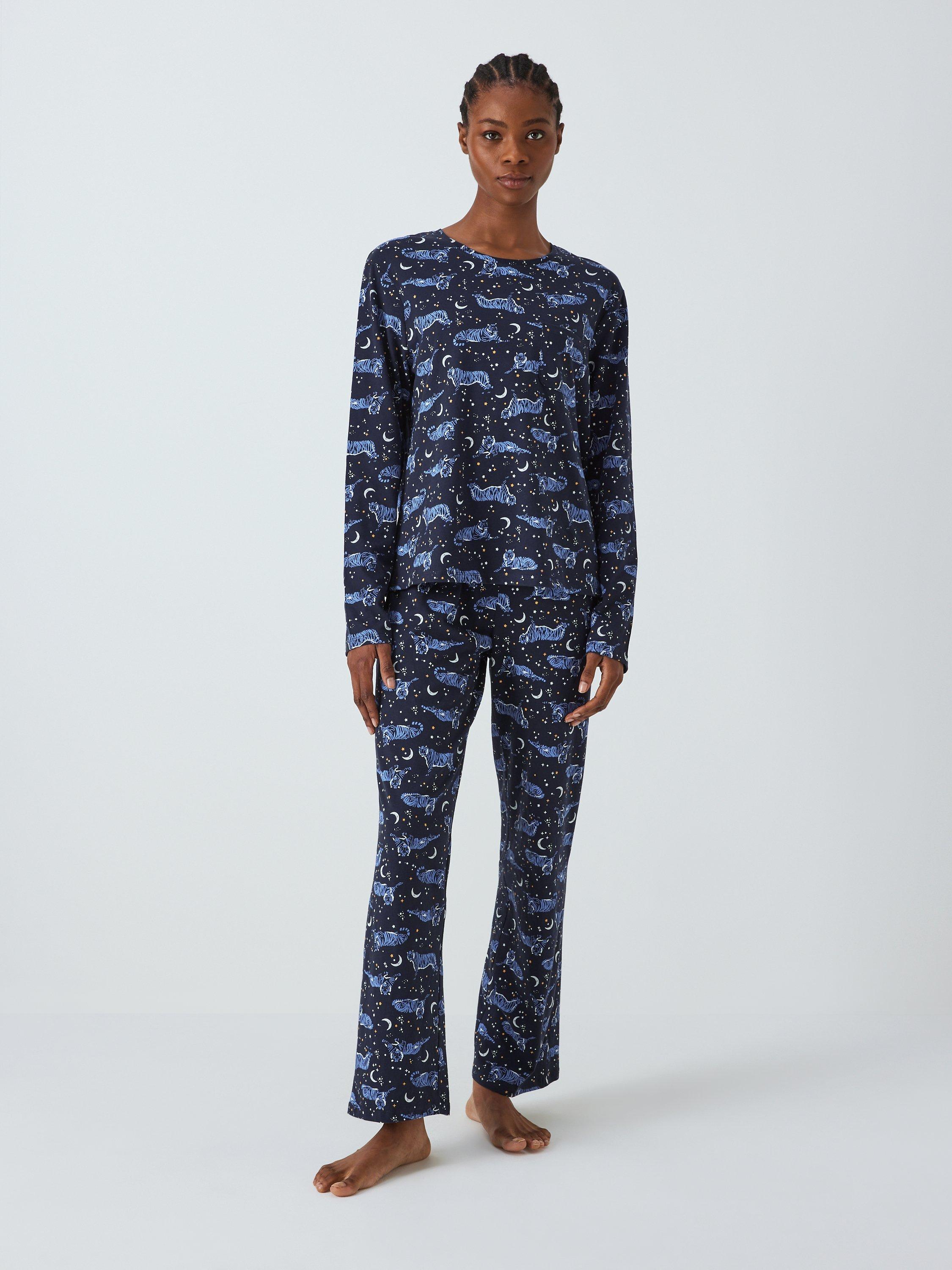 John Lewis Jayda Tiger Stars Jersey Pyjama Set, Navy