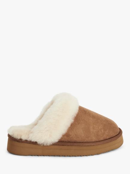 John Lewis Sheepskin Platform Mule Slippers, Chestnut, Chestnut