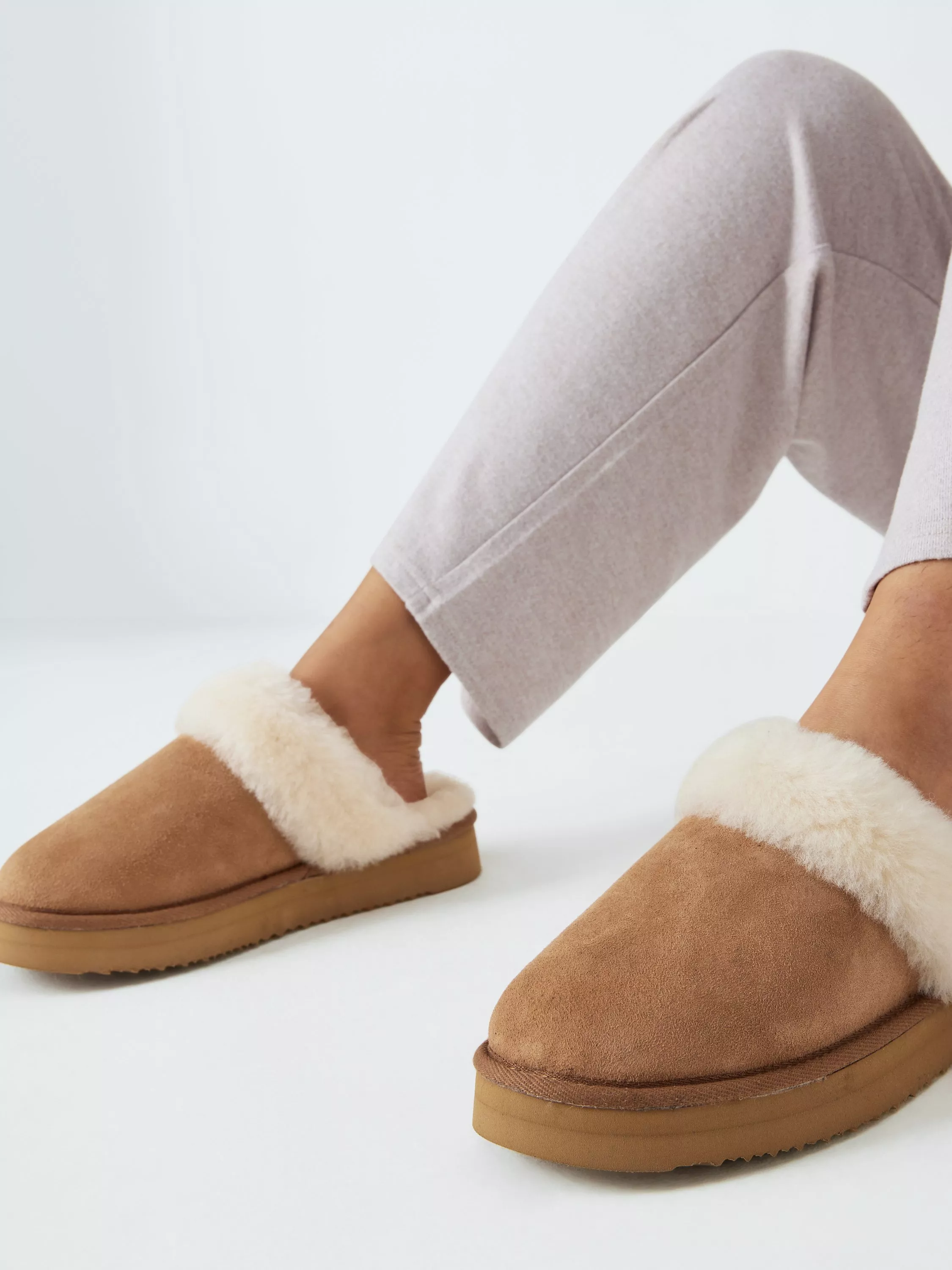 John Lewis Sheepskin Platform Mule Slippers Chestnut