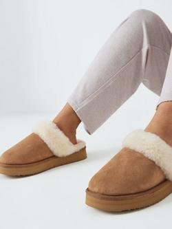 John Lewis Sheepskin Platform Mule Slippers, Chestnut - view 2, Chestnut