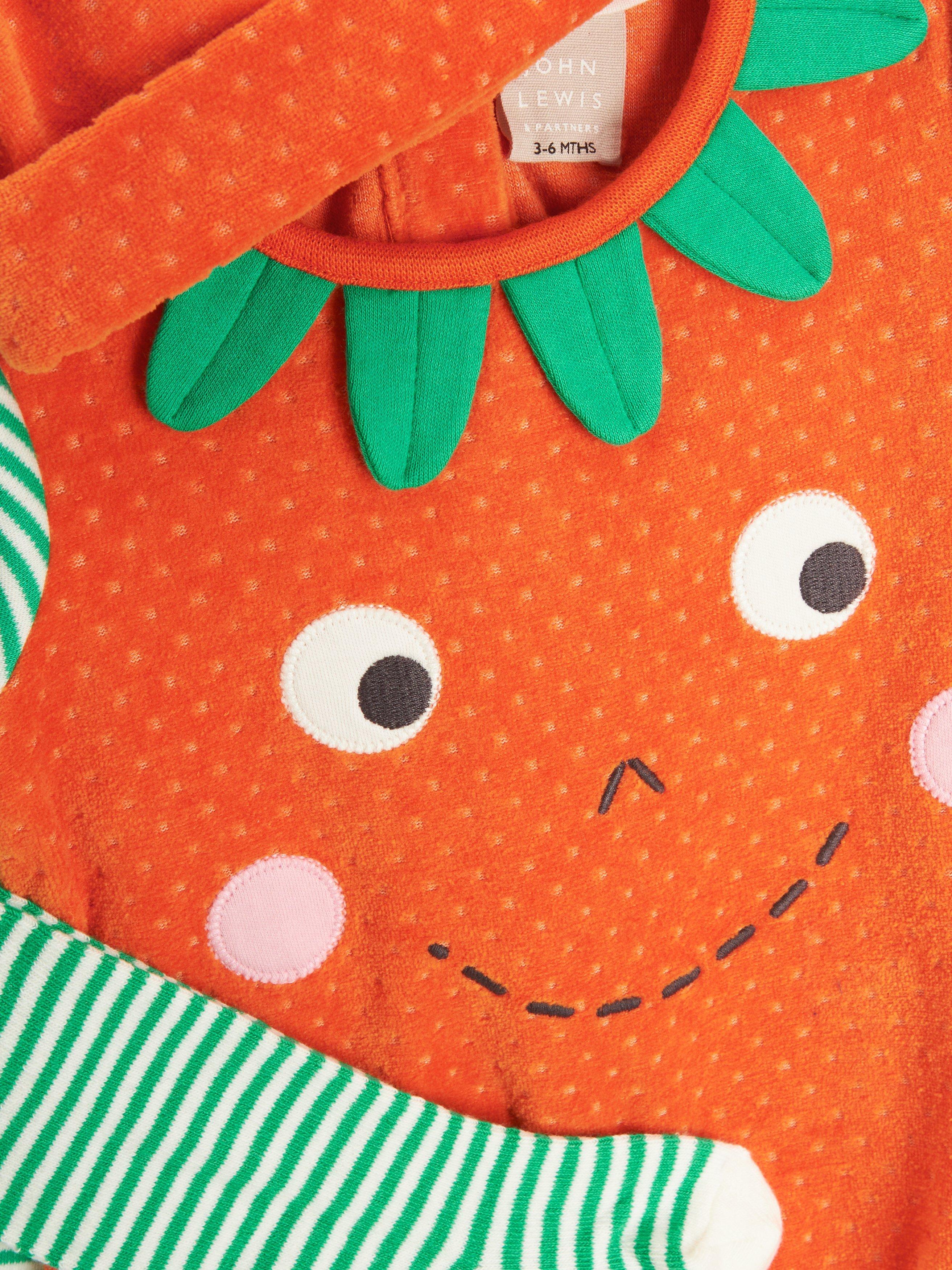 Product image 3 of 3, which shows John Lewis Baby Pumpkin Stripe 4 Piece Costume Set, Orange/Green, 3-6 months