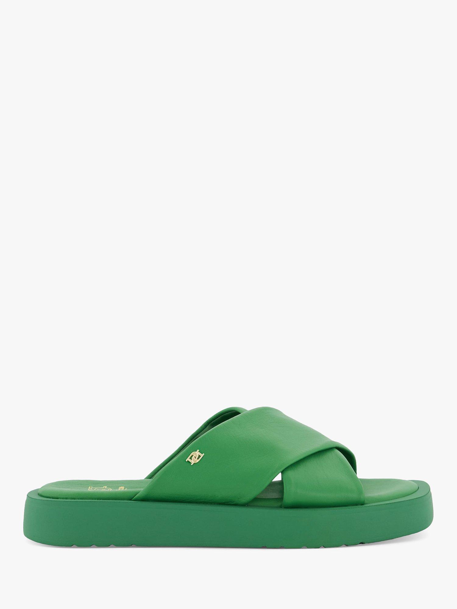 Dune Liquor Leather Flat Sandals, Green-leather