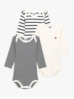 Petit Bateau Baby Long Sleeve Bodysuits, Pack of 3, Multi, Multi
