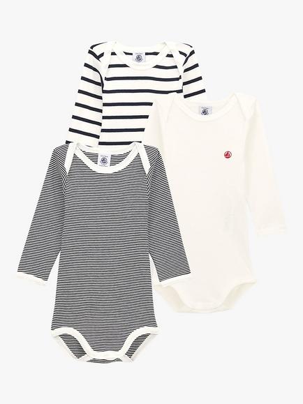 Petit Bateau Baby Long Sleeve Bodysuits, Pack of 3, Multi, Multi