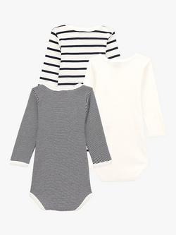 Petit Bateau Baby Long Sleeve Bodysuits, Pack of 3, Multi - view 2, Multi