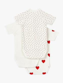 Petit Bateau Baby Heart Print Romper, Pack of 3, Cream/Red - view 2, Cream/Red