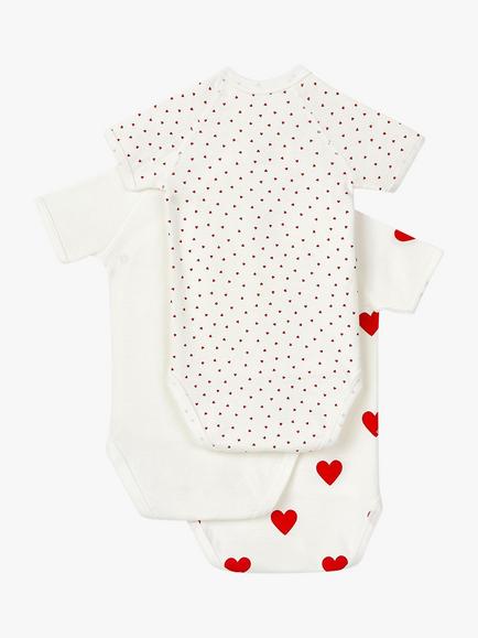 Petit Bateau Baby Heart Print Romper, Pack of 3, Cream/Red - view 2, Cream/Red