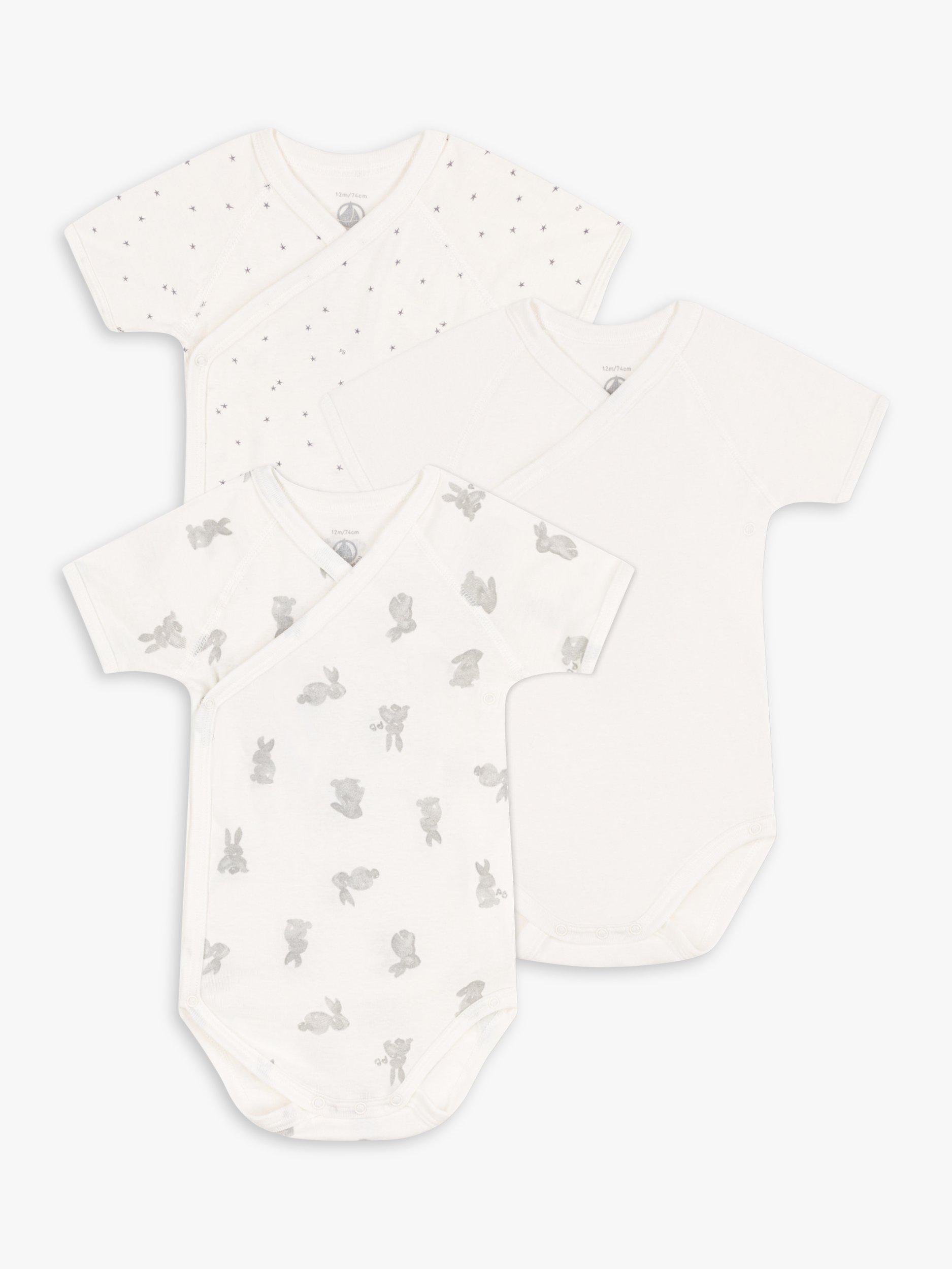 Petit Bateau Baby Rabbit Star and Plain Bodysuit, Pack of 3, White/Multi