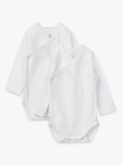 Petit Bateau Baby Long Sleeve Wrap Bodysuit, Pack of 2, White, White