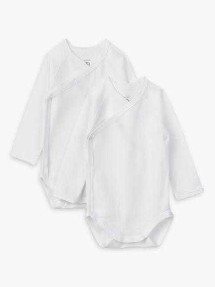 Petit Bateau Baby Long Sleeve Wrap Bodysuit, Pack of 2, White, White