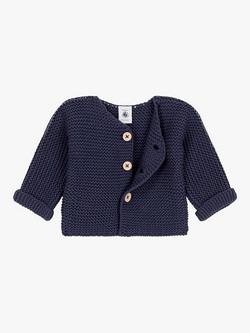 Petit Bateau Baby Button Cotton Cardigan, Smoking