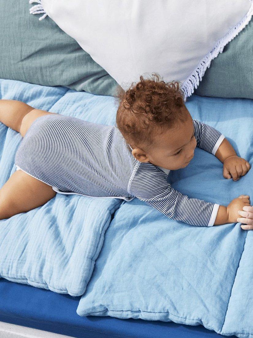 Product image 1 of 5, which shows Petit Bateau Stripe Baby Long Sleeve Wrap Bodysuit, Pack of 3, White/Multi, Newborn