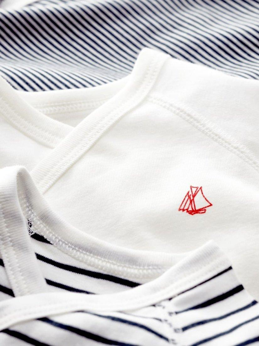 Product image 5 of 5, which shows Petit Bateau Stripe Baby Long Sleeve Wrap Bodysuit, Pack of 3, White/Multi, Newborn