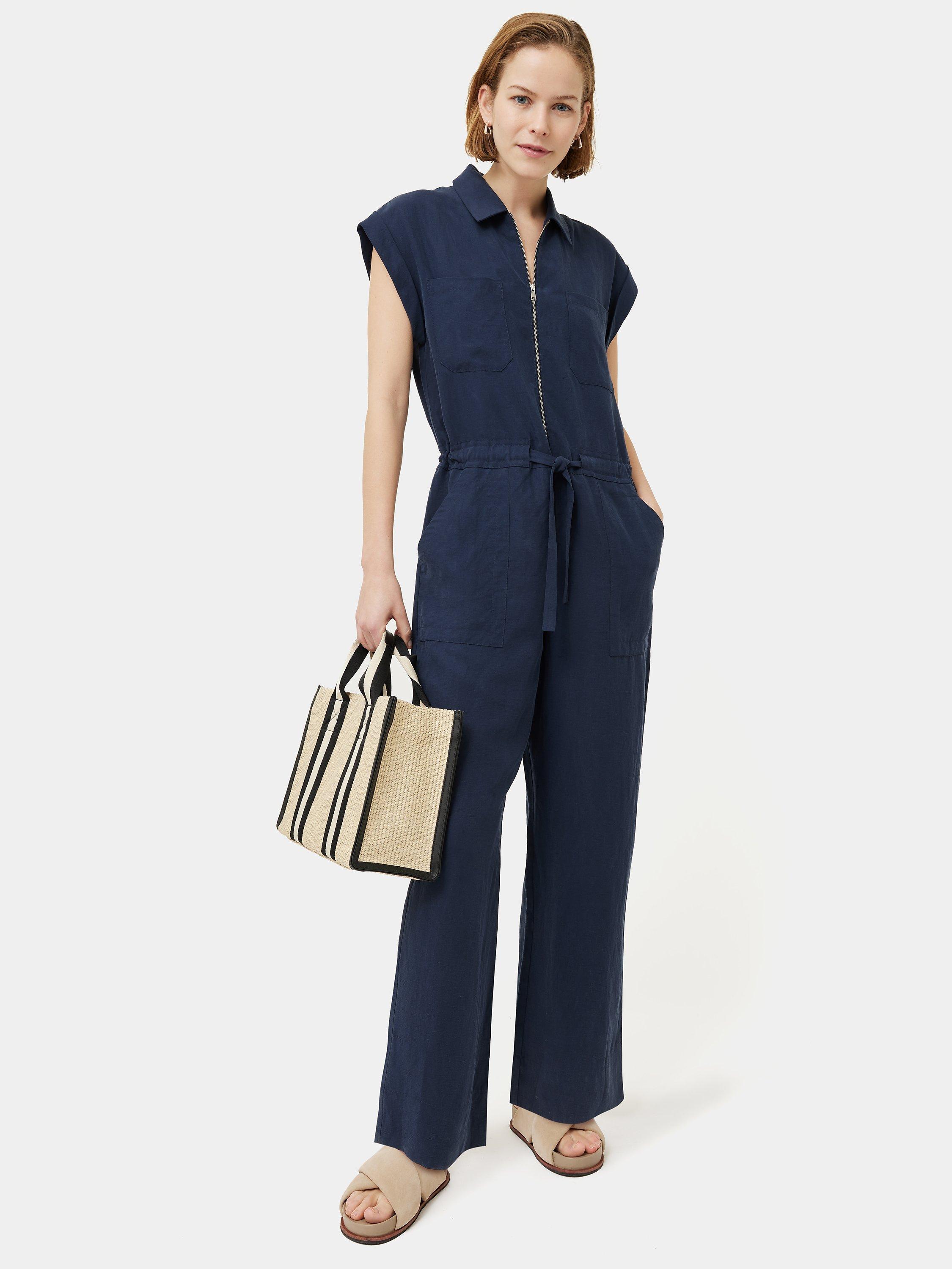 Jigsaw Linen Blend Utility Jumpsuit, Navy