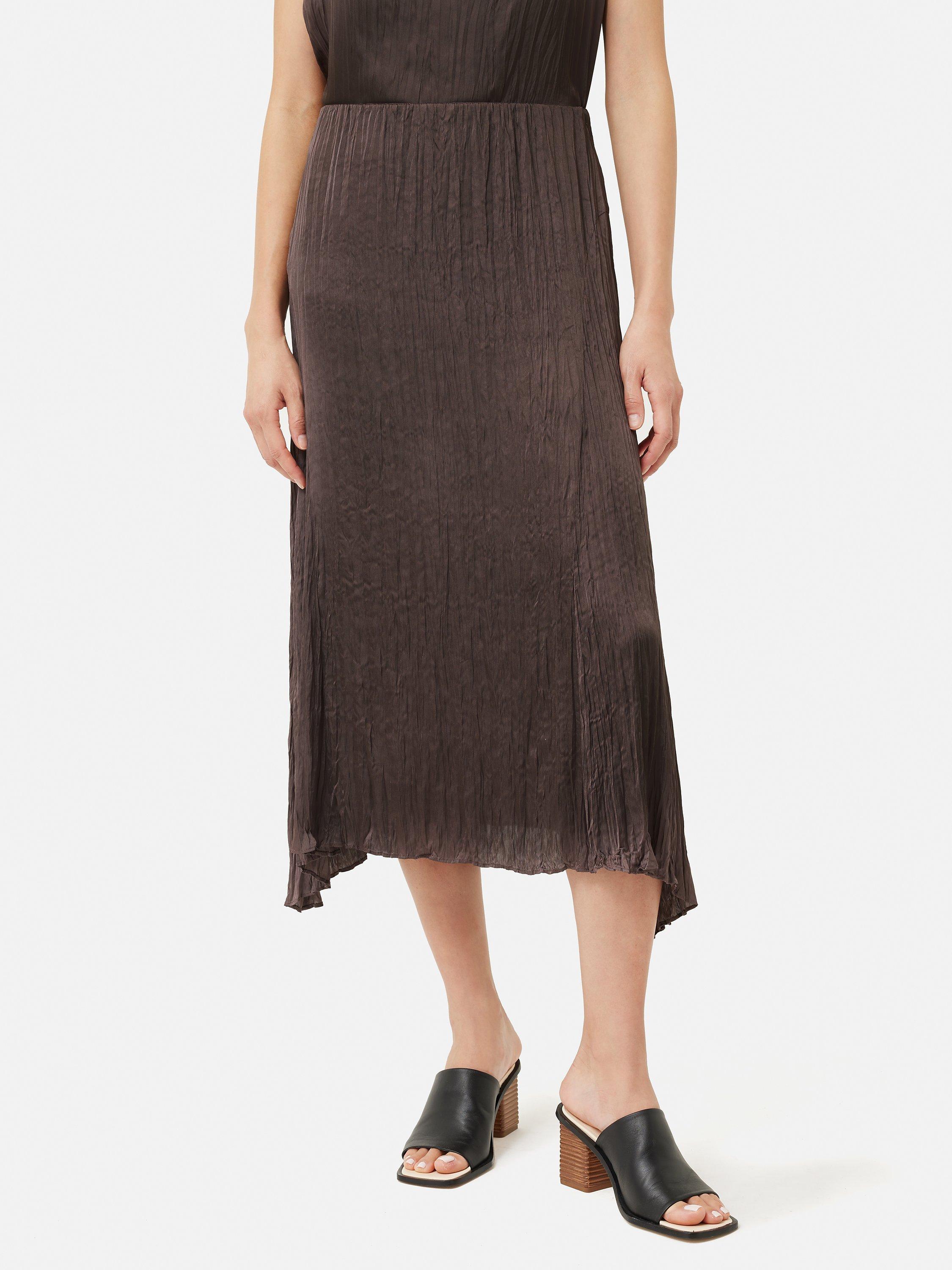 Jigsaw Satin Crinkle Midi Skirt, Brown, Brown