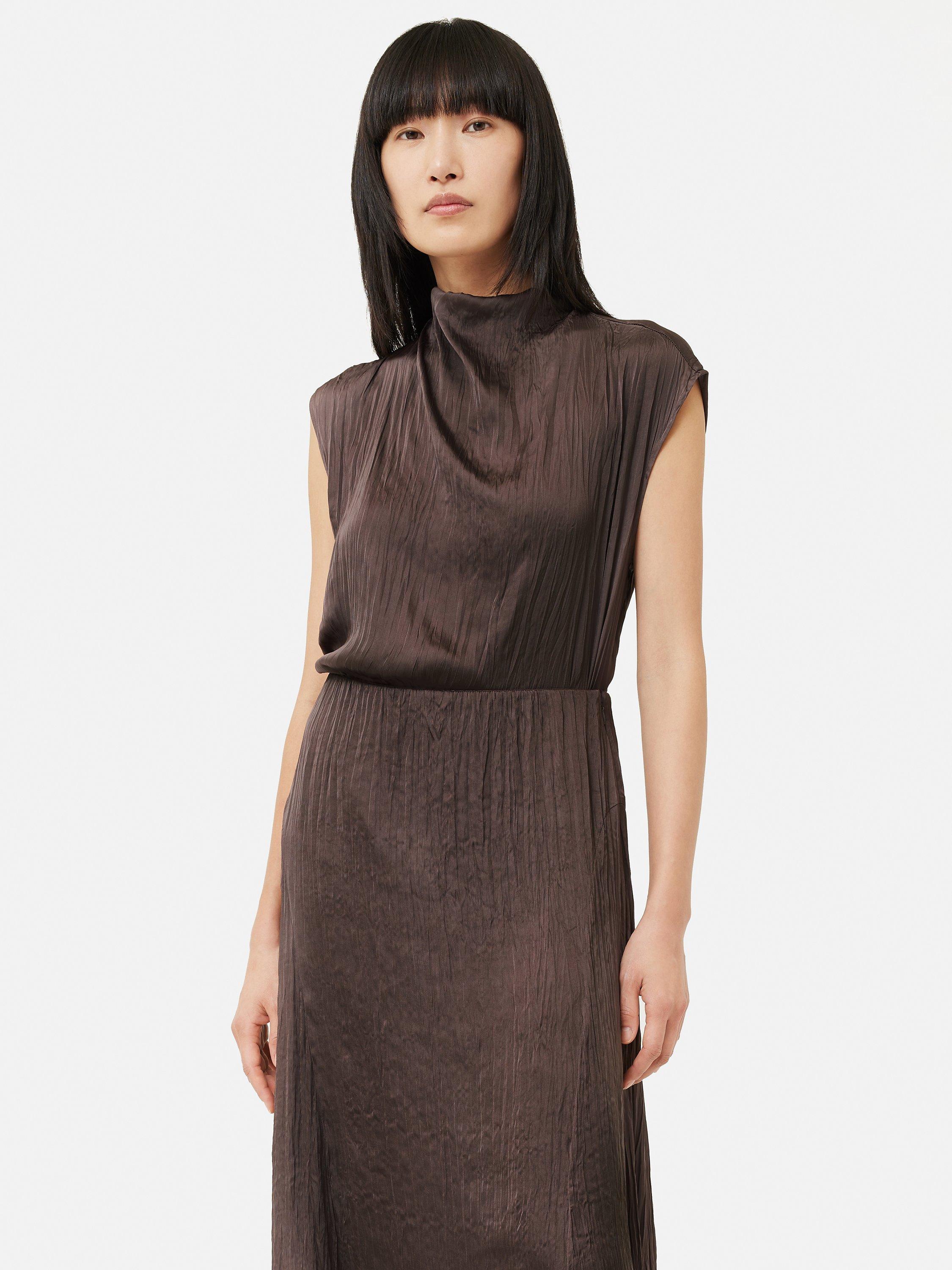 Jigsaw Satin Sleeveless Crinkle Top, Brown