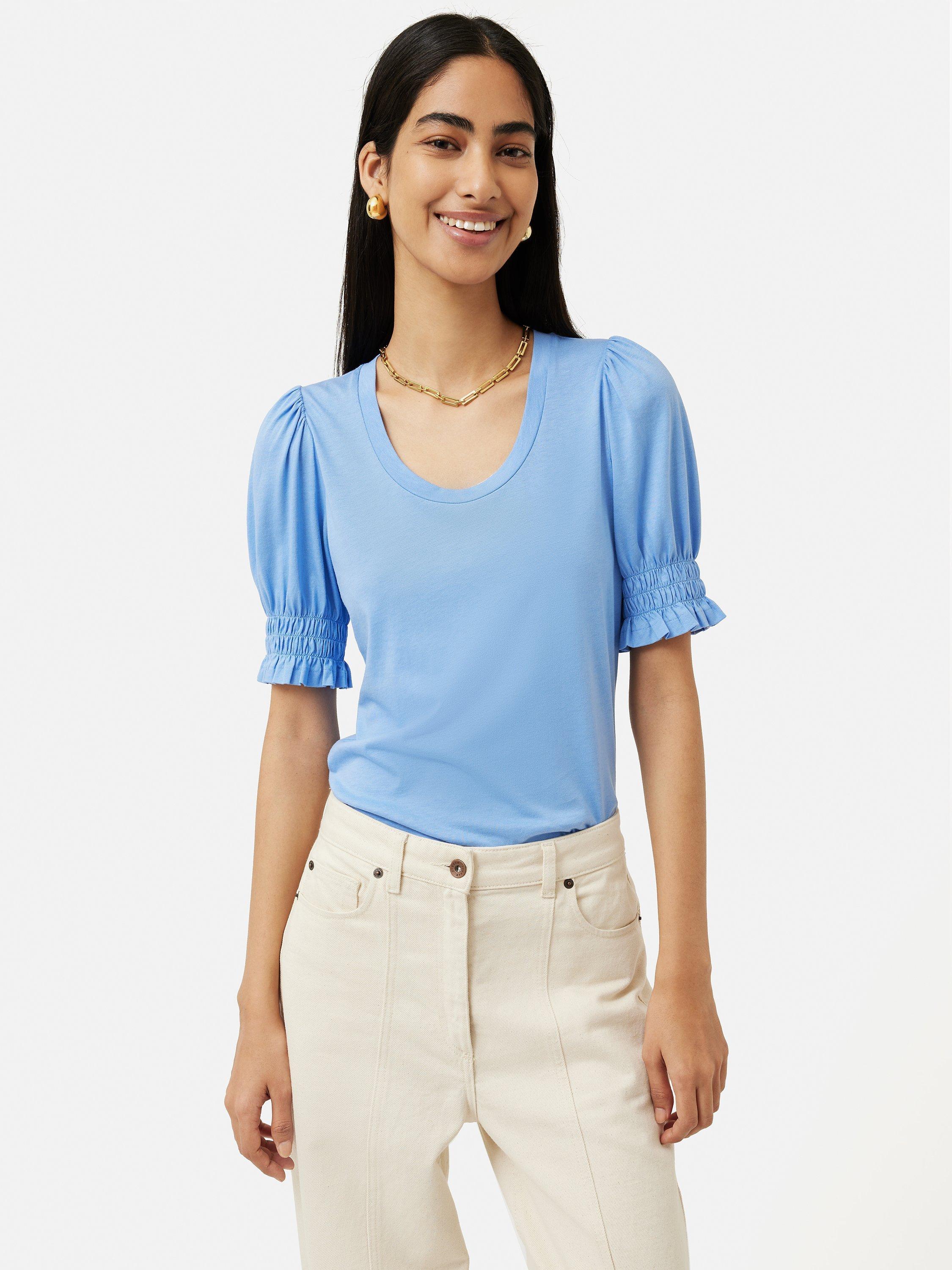 Jigsaw Ruched Jersey Top, Blue, M