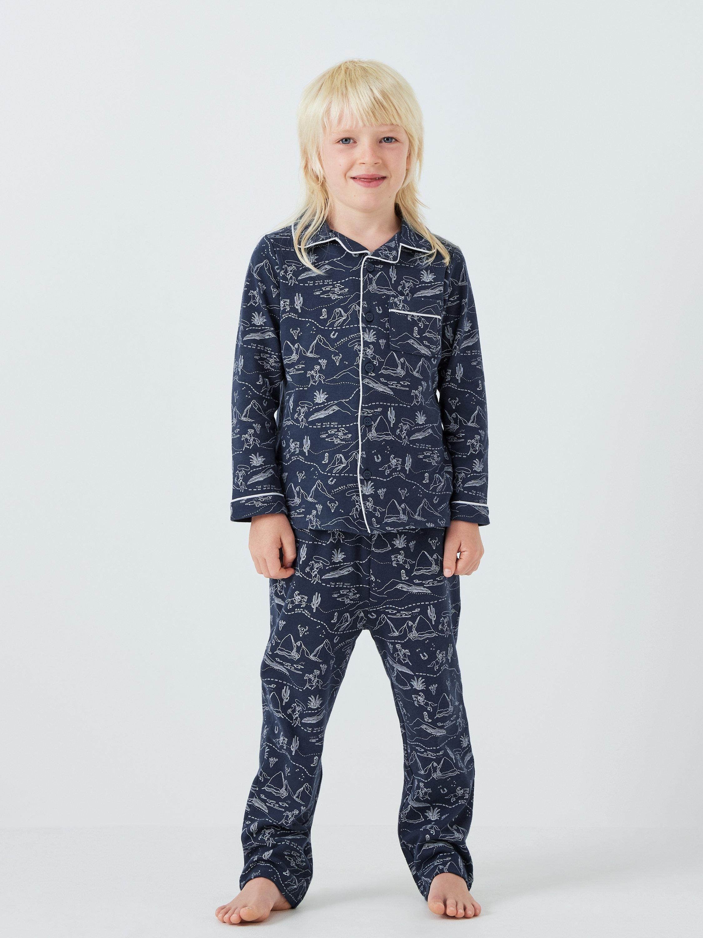 John Lewis Kids' Liner Map Jersey Pyjama Set, Navy