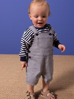 Petit Bateau Baby Stripe Dungarees, Navy, Navy