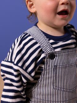 Petit Bateau Baby Stripe Dungarees, Navy - view 2, Navy