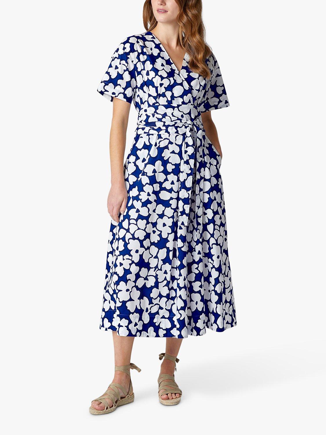 Jasper Conran London Floral Midi Wrap Dress, Blue, 8