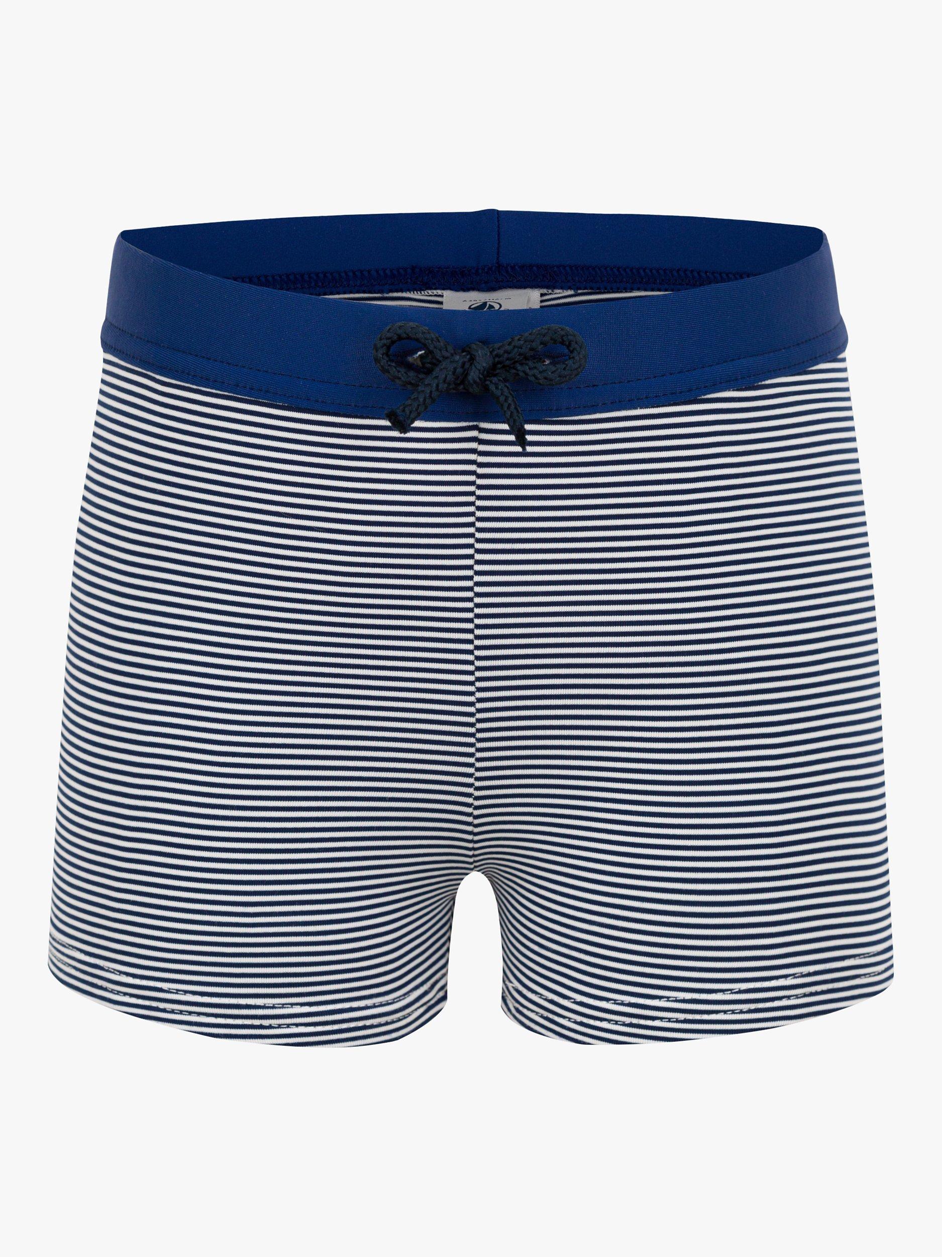 Product image 1 of 4, which shows Petit Bateau Kids' Stripe Swimming Trunks, Medieval/Marshmallow, 3 years